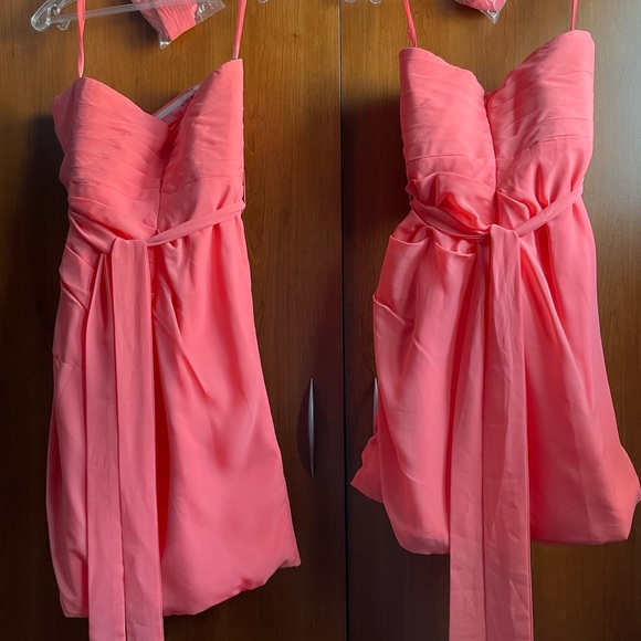 Two Coral Chiffon Bridesmaids Dresses - Perfect condition - Summer Wedding - Picture 4 of 8
